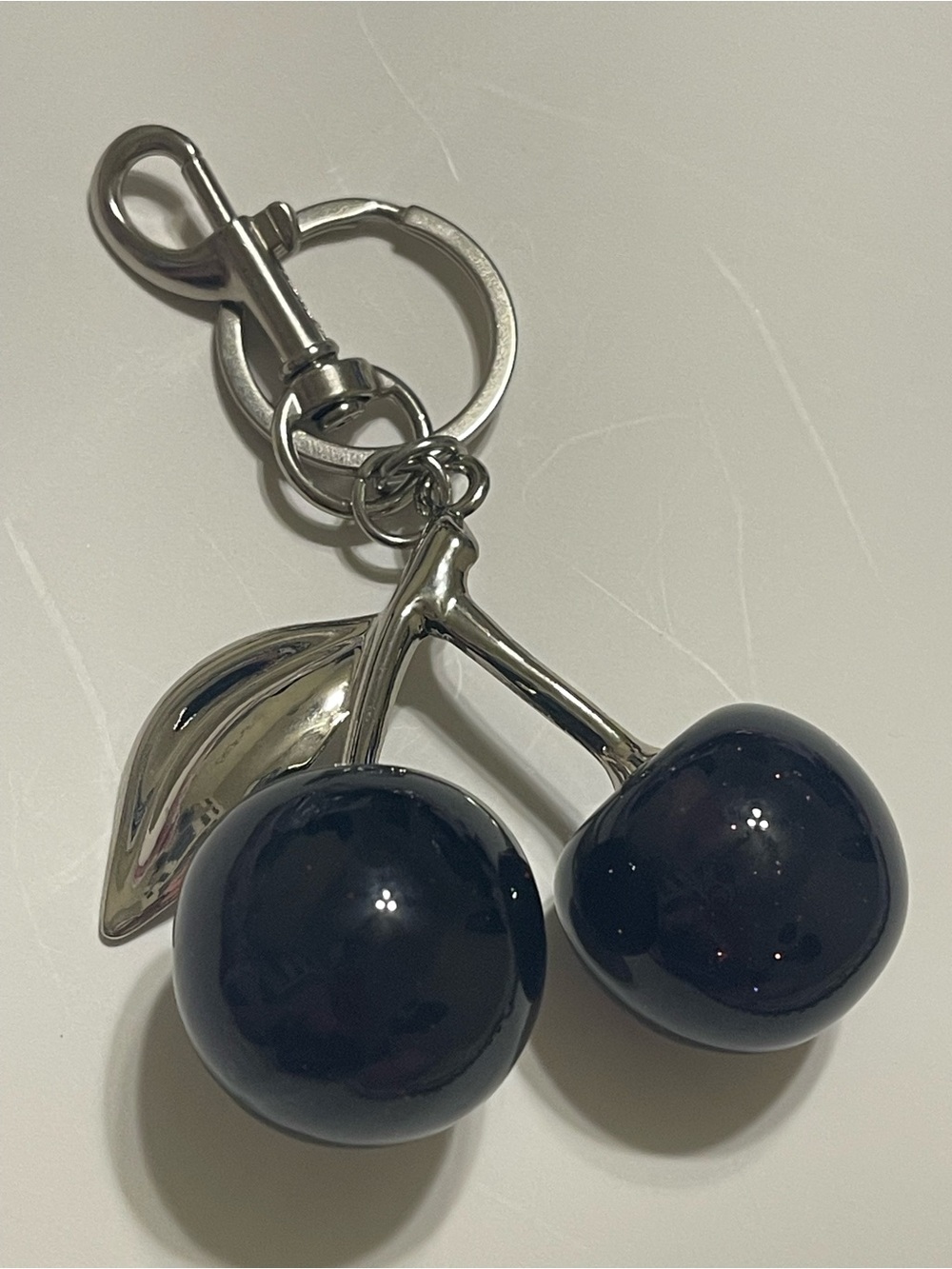 Cherry Pendant Keychain - Silver Hardware with Black Cherries